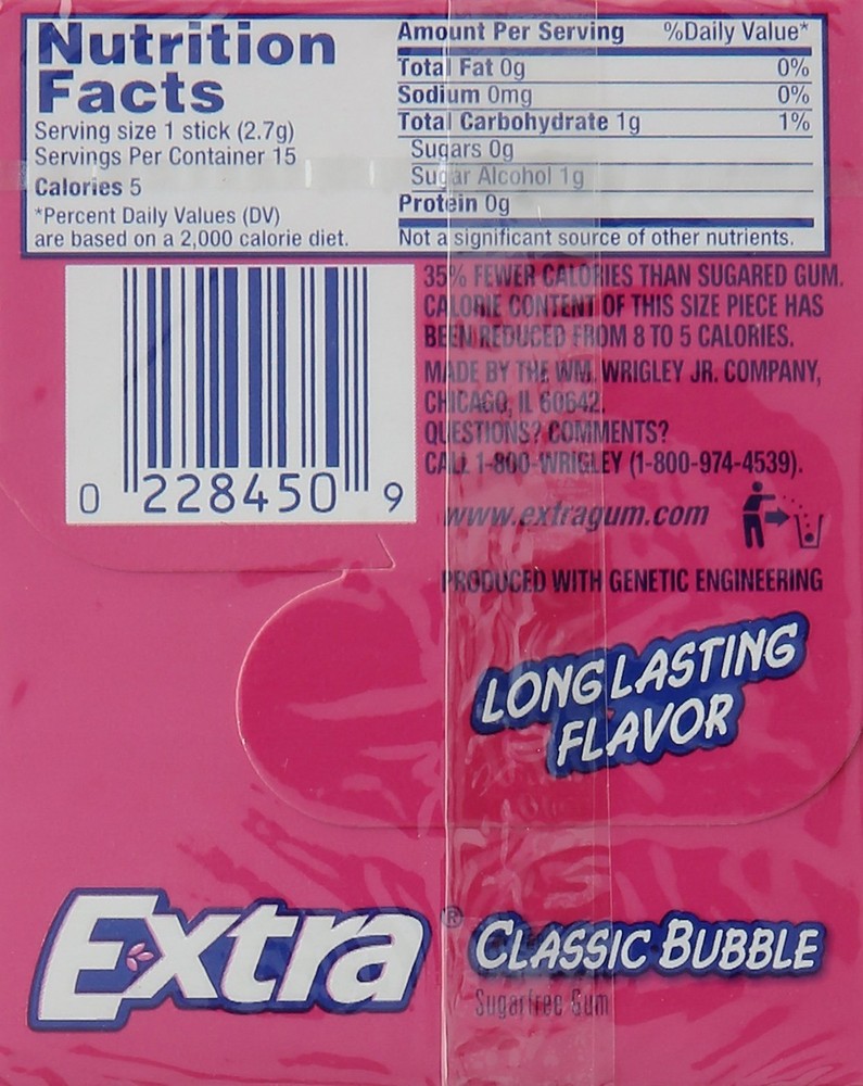 Extra Wrigley's Classic Bubble Sugarfree Gum, 15 Count ,Single Pack