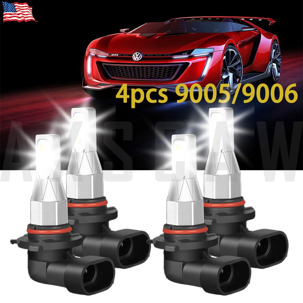 9005 9006 LED Headlight Kit Combo Bulbs High Beam & Low Beam Super White Brigh