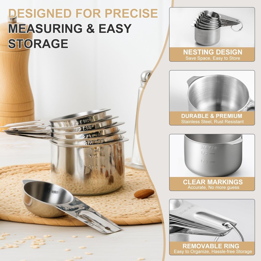 Stainless Steel Measuring Cups & Spoons Set, Kitchen Tools Nesting Measuring ...