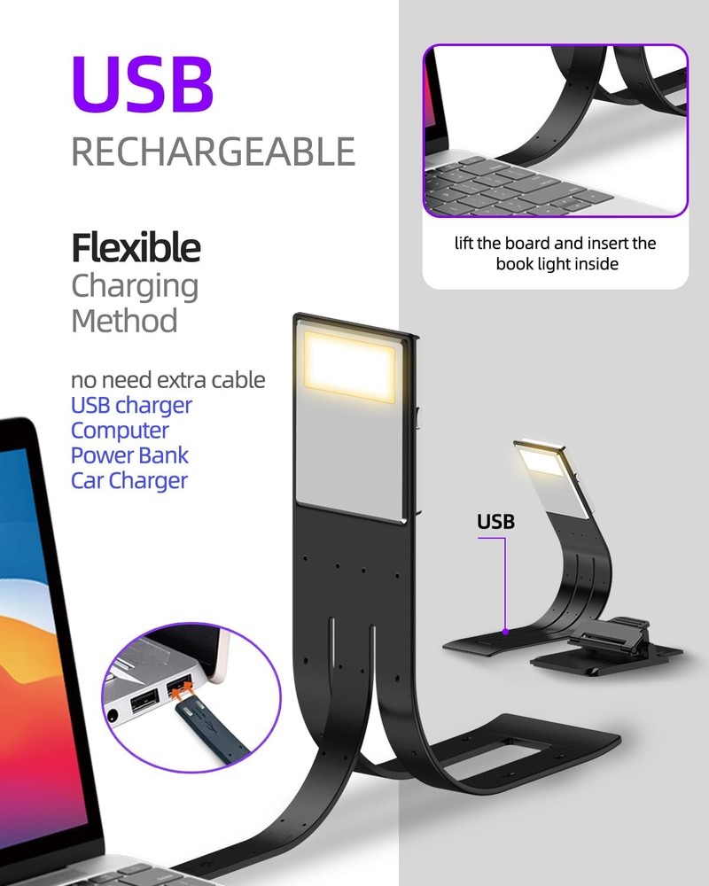 Bookmark Book Light Clip on 8 LED Reading Light Black