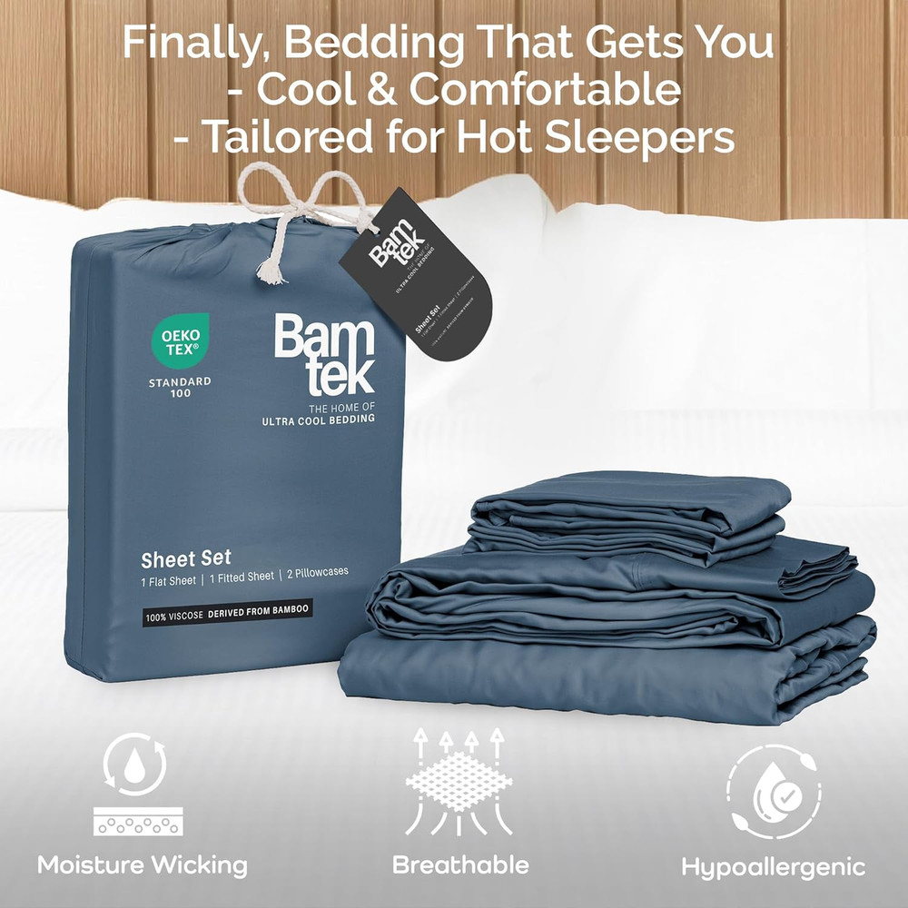 Cooling Bamboo Sheets Set with 2 King Pillowcases - Hypoallergenic Comfort
