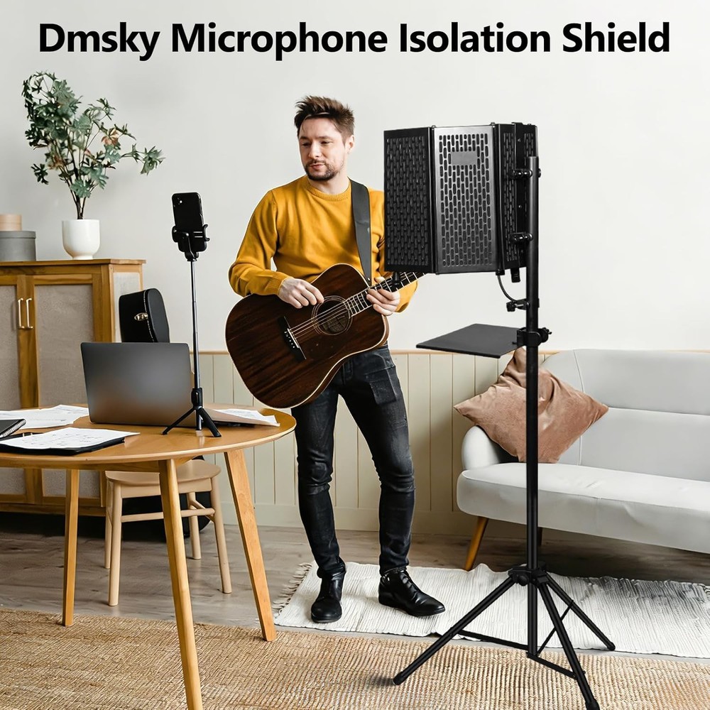 Microphone with Pop Filter & Tripod Stand, Foldable Mic Shield with Triple So...