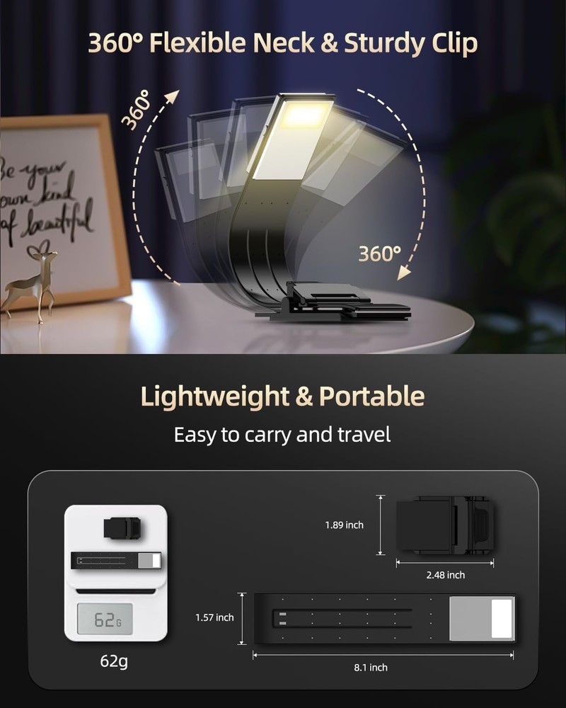 Bookmark Book Light Clip on 8 LED Reading Light Black