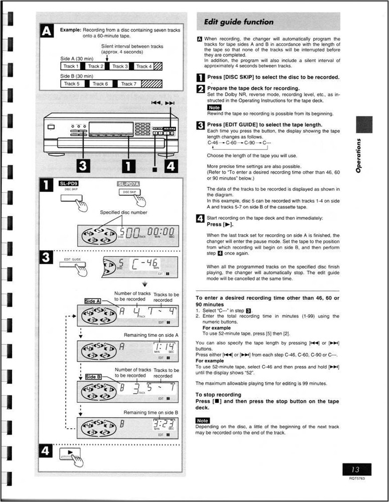 Technics SL-PD9 / SL-PD7A CD Player Owners Manual - Operating Instructions