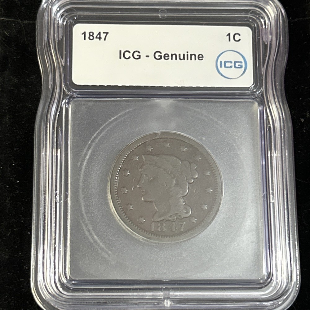 1847 Large Cent 1c ICG Genuine