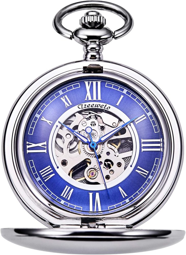 Pocket Watch - Smooth Double Case Series Skeleton Dial Delicate silver