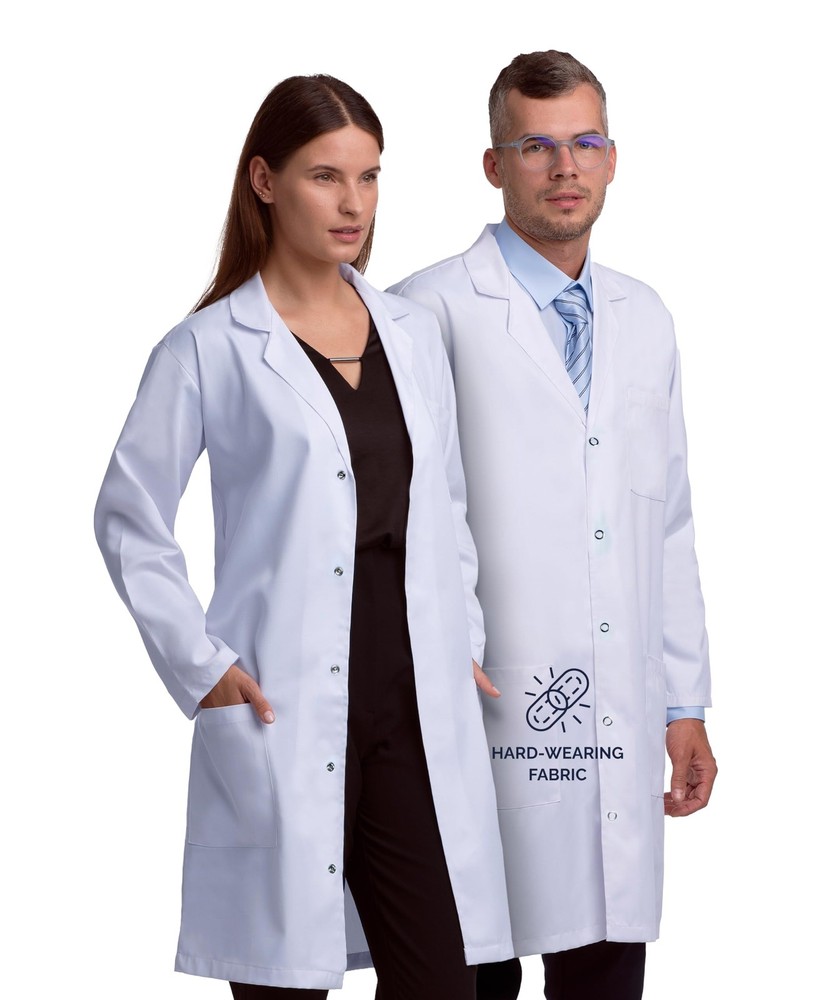 Professional Unisex Coat 40 Inch Length Snap Closing Multiple Pockets