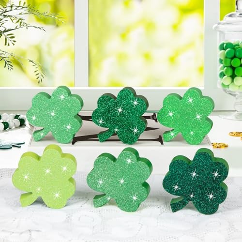 COCHIE St. Patrick's Day Shamrock Decorations, Wooden Saint Glitter Solid