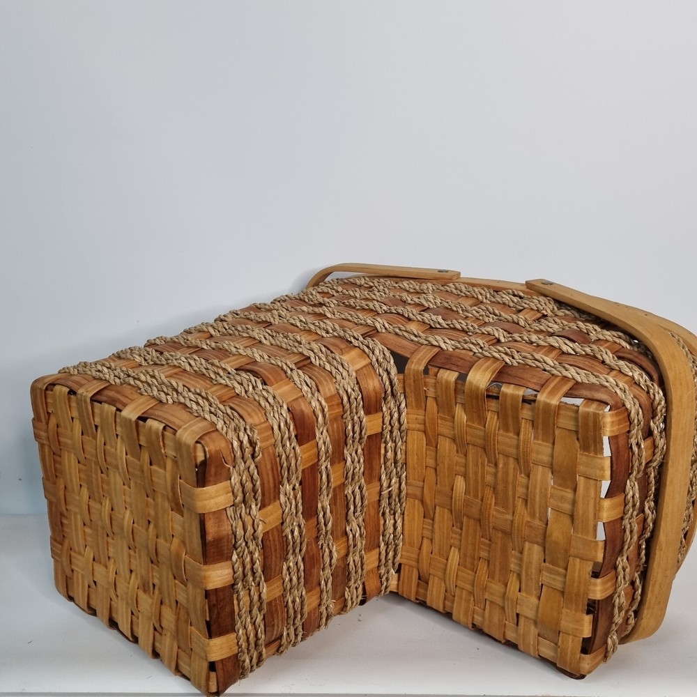 Stair Step Basket Woven Weave Double Handle Wicker Rope Boho Decor Storage