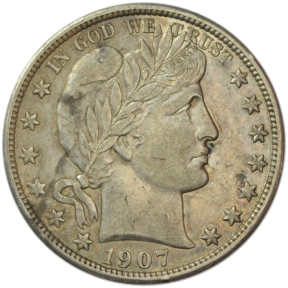 1907 D 50C AU Barber Half Dollar