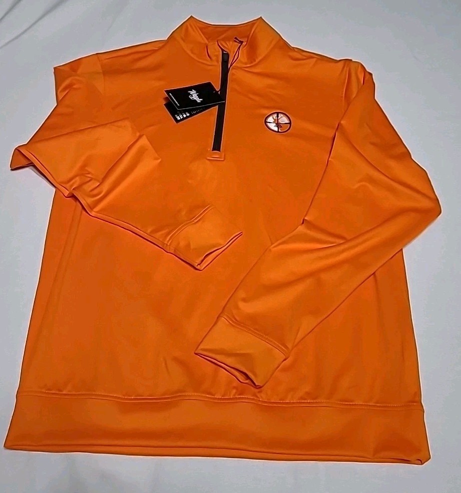 Waggle 1/4 Zip Pullover Men Orange Blaze 75% Polyester 25% Spandex Hunting Golf