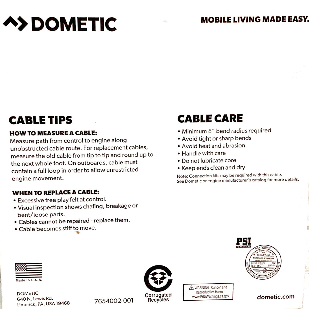 Dometic | CC20520 | 479 Type Standard Series 20ft Engine Control Cable Assembly