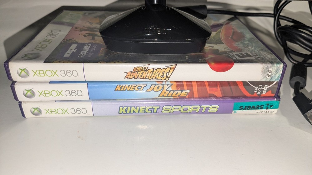 Xbox 360 Kinect Motion Sensor Bar + 3 Games Bundle - Tested and Working