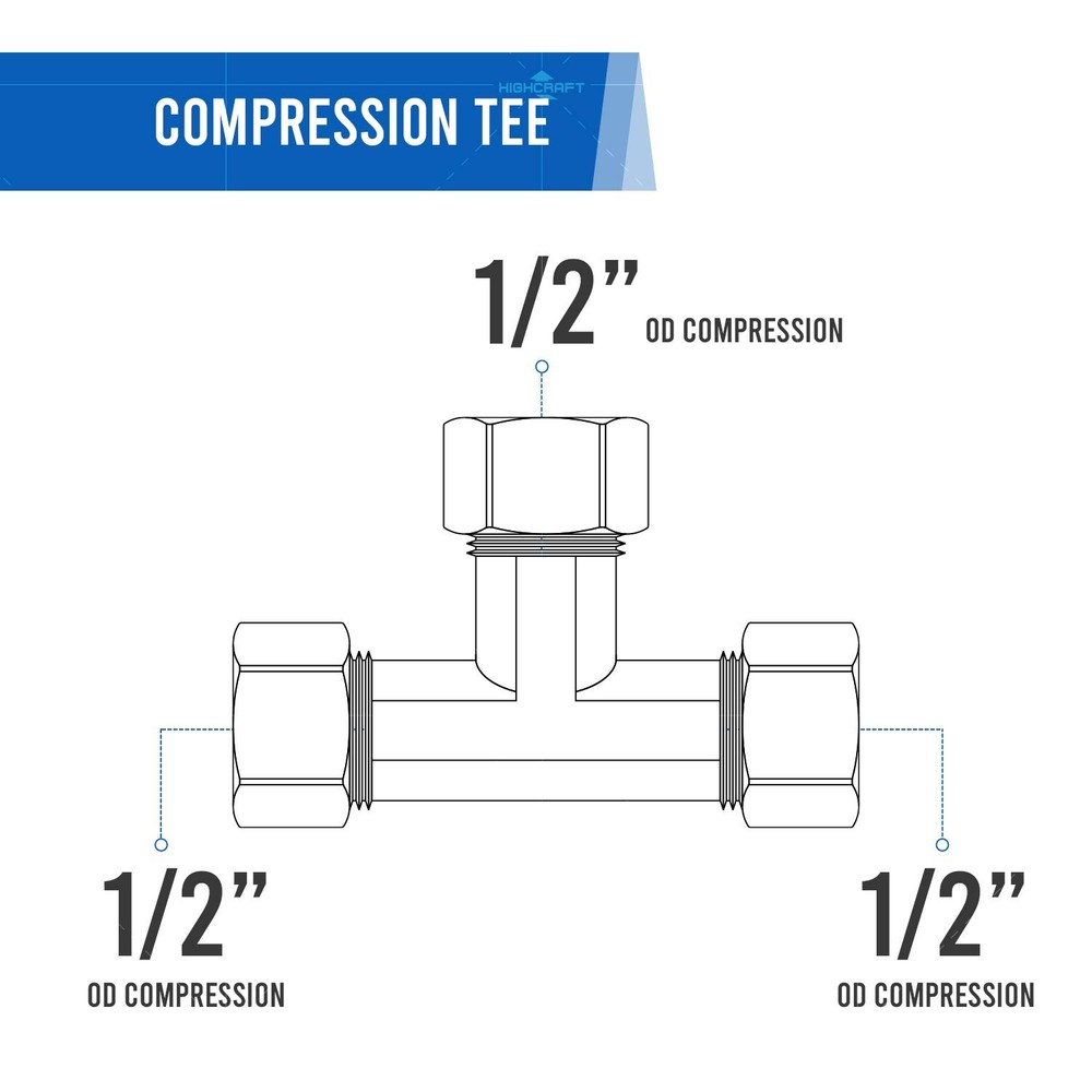 HIGHCRAFT D64-12-OM Compression Tee Pipe Fitting 1/2" OD. 0.5 Inch, Brass