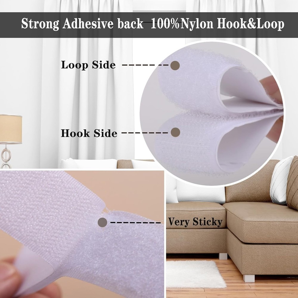 Self-Adhesive Nylon Hook and Loop Strips - 30ft Rolls for Home & Office Use
