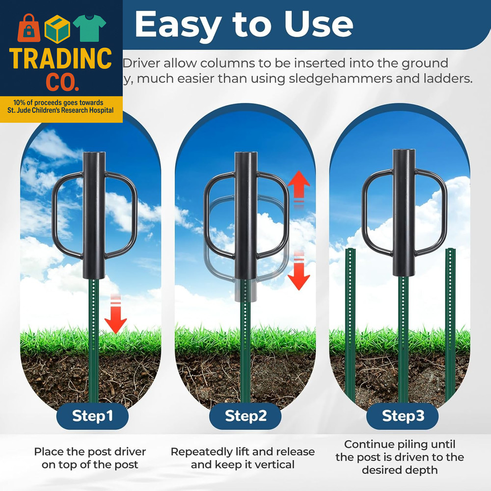 Fence Post Driver, 12LBS Fence Post Driver with Handle, 2.7 Inch Inner Diameter