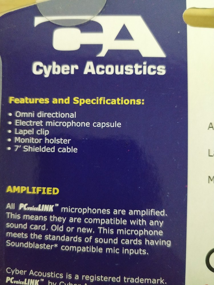 NEW Cyber Acoustics PC Voice Link Computer Microphone Omni Directional