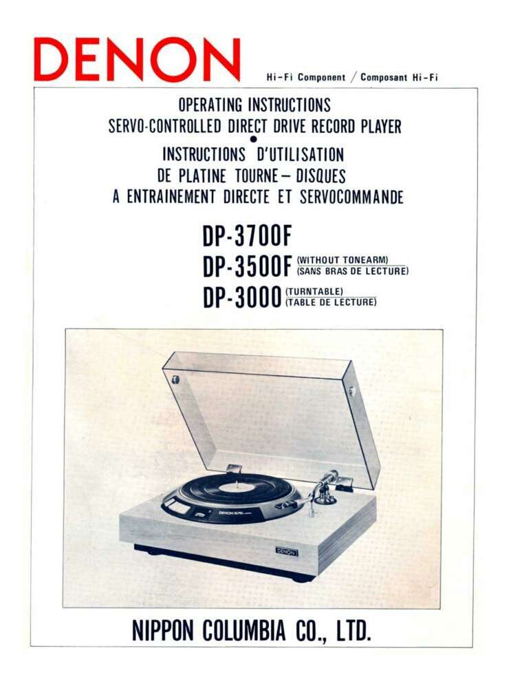 Denon DP-3700F Turntable Owners Manual