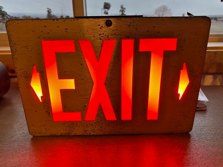 Vintage EXIT Sign Corded Metal Lighted Works