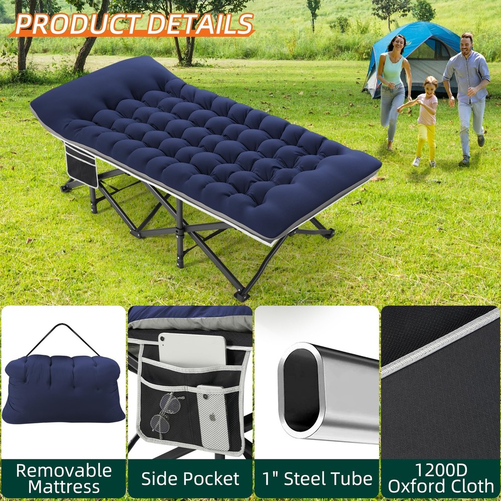 Portable Camping Cot, 32" Extra Wide Camping Cots for Everyone with Thick Cus...
