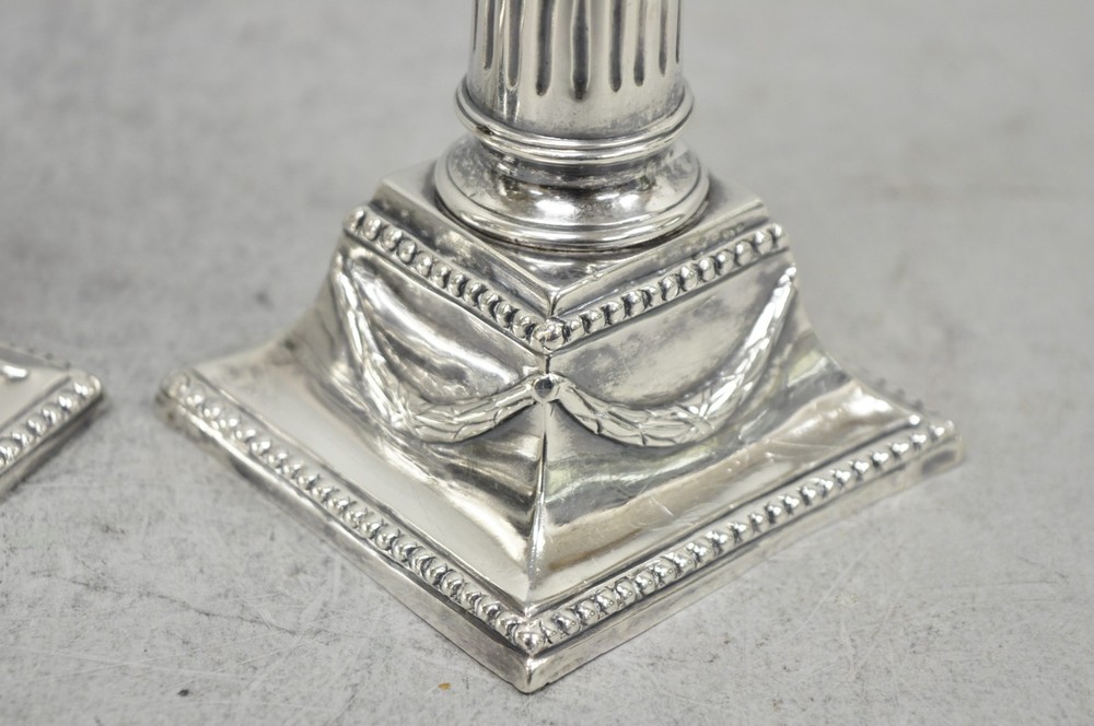 Vintage English Regency Silver Plated Classical Column Small Candlesticks - Pair
