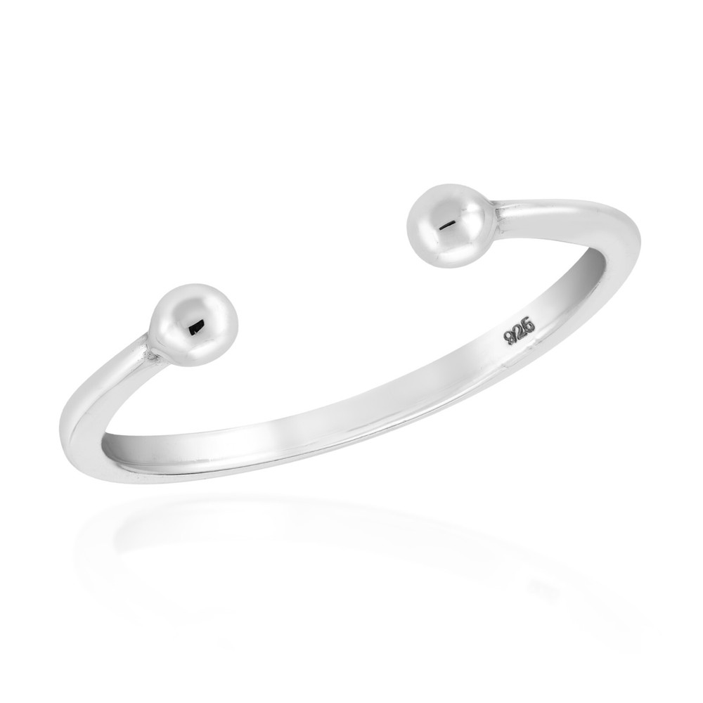 Minimal Mini Sphere Open-Ended Cuff Sterling Silver Wrap Ring-9