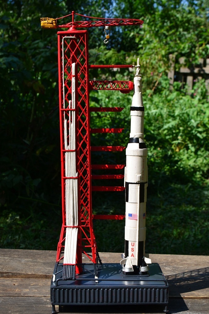 Handmade Tin Saturn V Rocket & Launch Pad Tinplate Model - NASA - Apollo - Moon