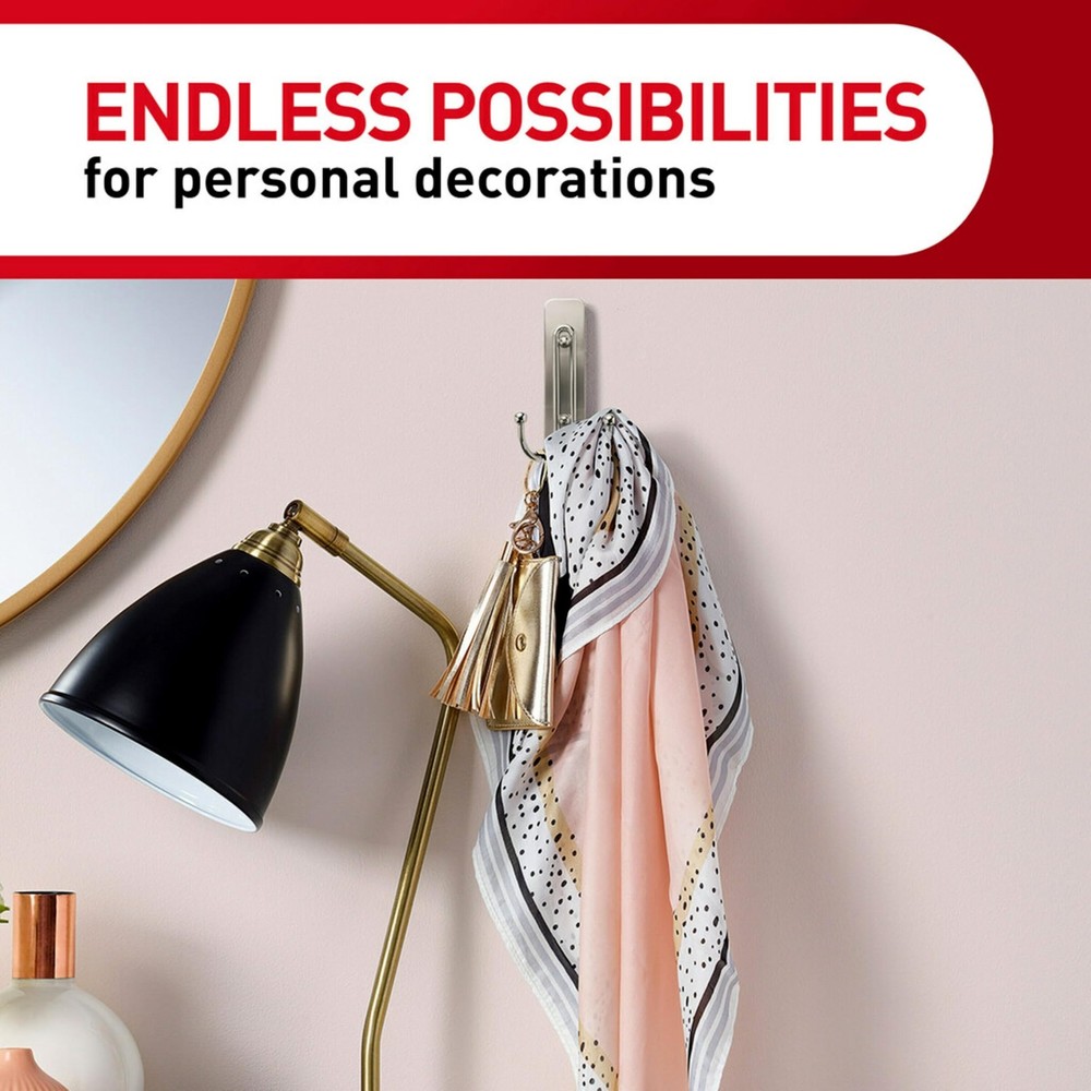 Command Large Brushed Nickel Double Hooks, 2 Hooks and Large,