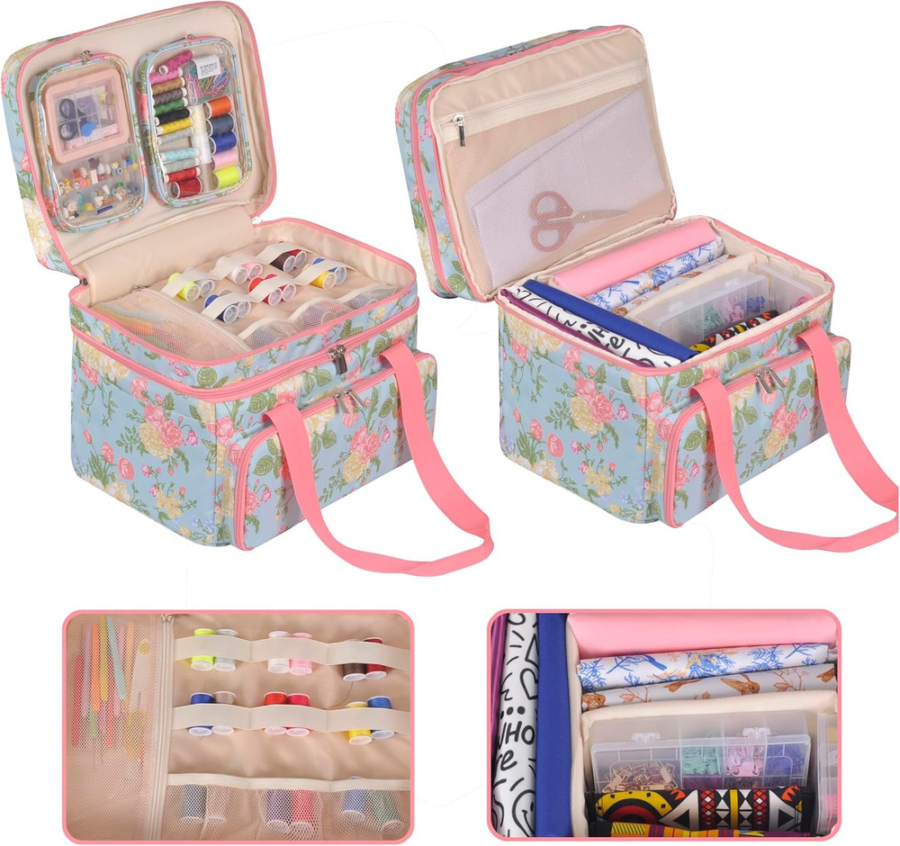 Sewing Accessories Organizer,Double Layer Sewing Storage Organizer Bag with 2 De