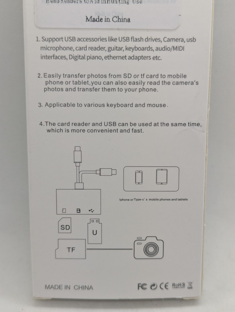 Card Reader Adapter For iPhone Or Type-C USB Flash Drives Camera Card Reader New