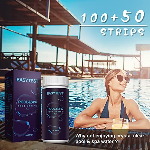 EASYTEST 7-Way Pool Test Strips 150 Strips Water Chemical Testing - White