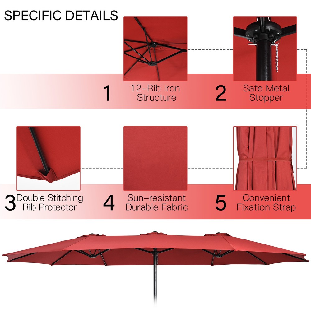 11 PCS Patio Wicker Dining Set w/Double-Sided Outdoor Umbrella 8 Stackable