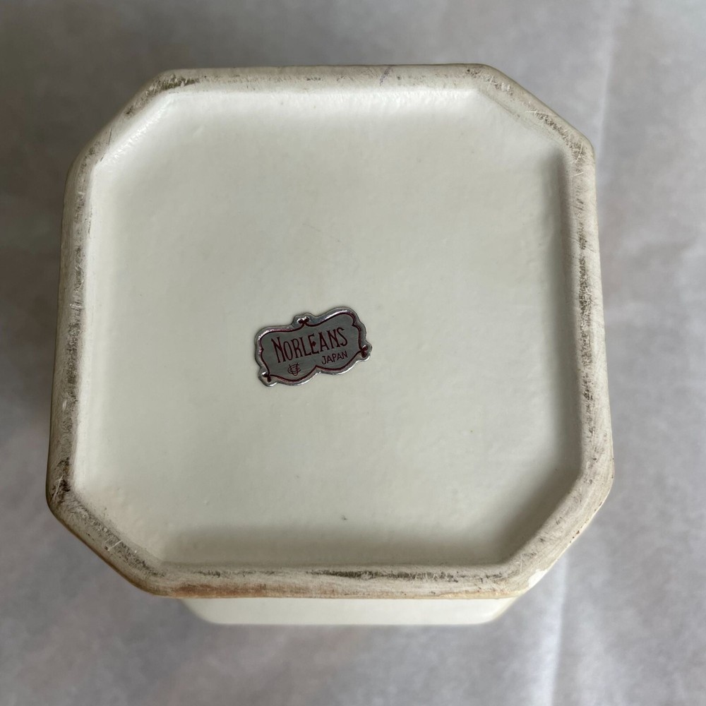 Vintage Norleans Ceramic Octagonal Planter Compote Lion Tree Relief Japan Footed