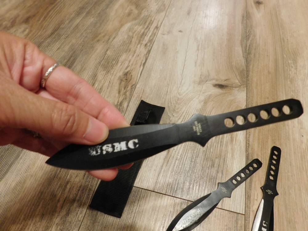 3 PCS BLACK USMC THROWING KNIVES 6.5"