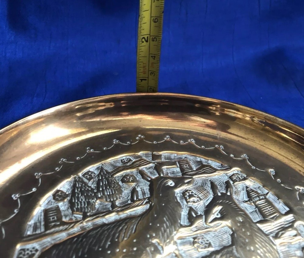Vintage Hammered Copper? Brass? Plate Wall Hanging Two Deer Pattern