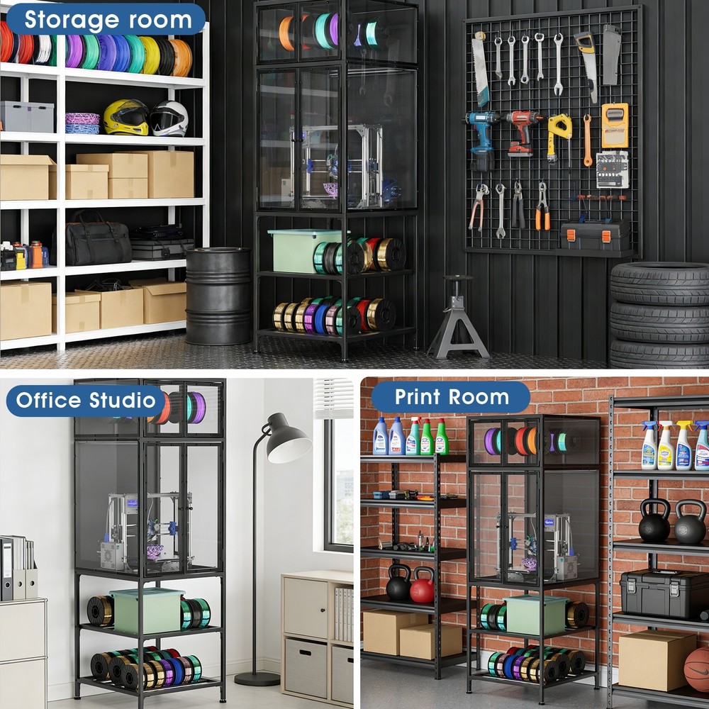 3D Printer Cabinet w/ Double Layer 3D Printer Filament Storage Rack for Studio