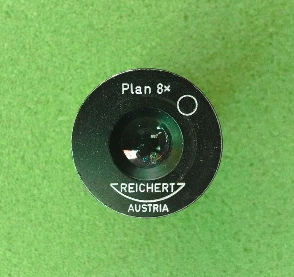 Reichert (Austria), microscope eyepiece, plan 8X, RMS tube diameter, working