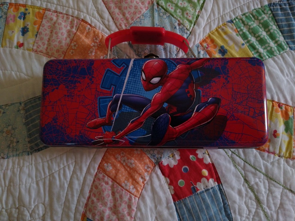 Spiderman🕷️Tool Box Tin School Supply Pencil/Pens with Handle Latch& Hinge NEW