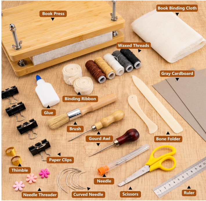 Book Press Kit 11.6x7.8" Book Binding Supplies Waxed Thread Bone Folder Beginner