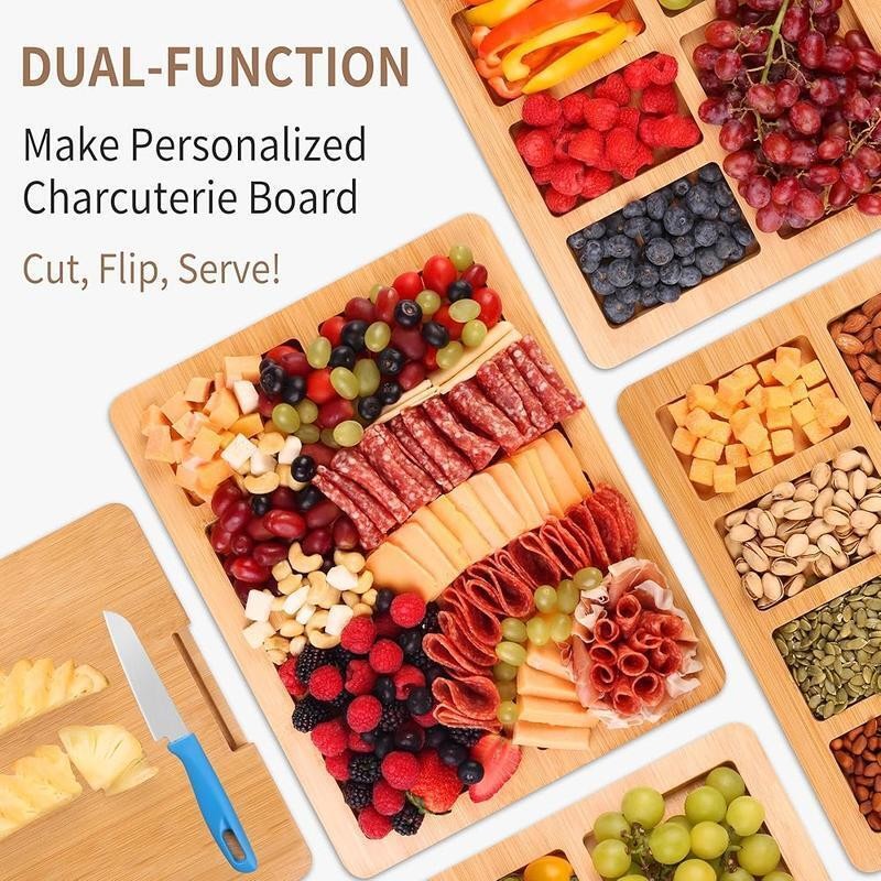 Portable Charcuterie Board W/ Lid & Handle 4 Cheese Tools Perfect Picnic Durable