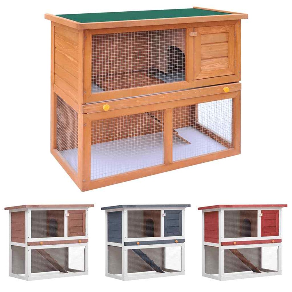 Rabbit Hutch Bunny Cage House with Pull Out Tray Ramp Solid Pine Wood vidaXL