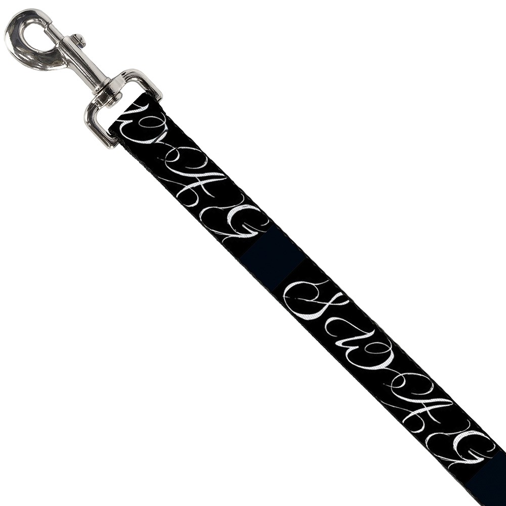 Dog Leash SWAG Script Black/White NARROW 0.5"