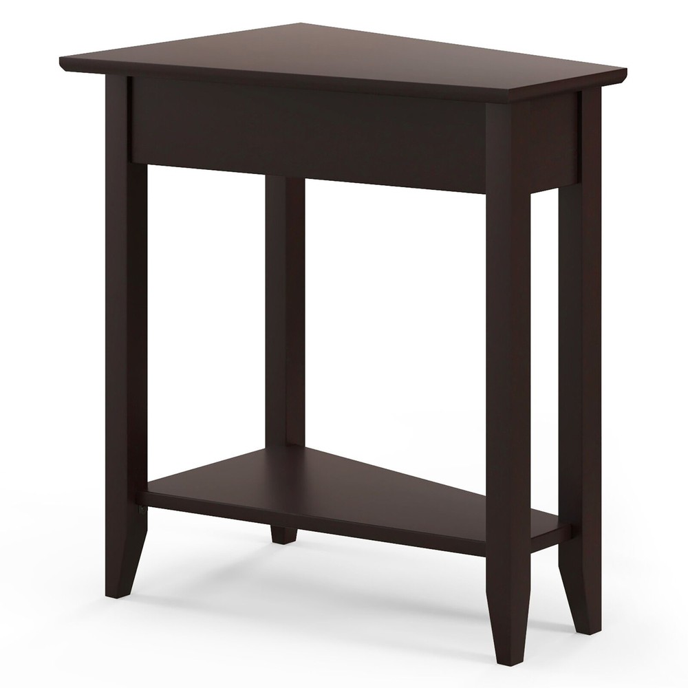 2-Tier End Table Irregular Narrow Sofa Side Nightstand w/ Storage Shelf Espresso