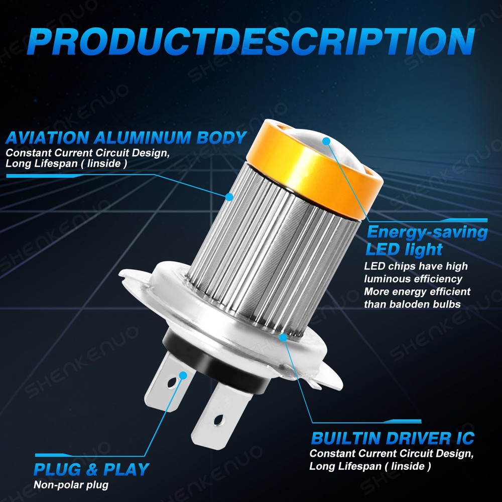 2pcs Error H7 LED Headlight Bulb Hi/Low Bulbs Beam 3000K Yellow Replacement