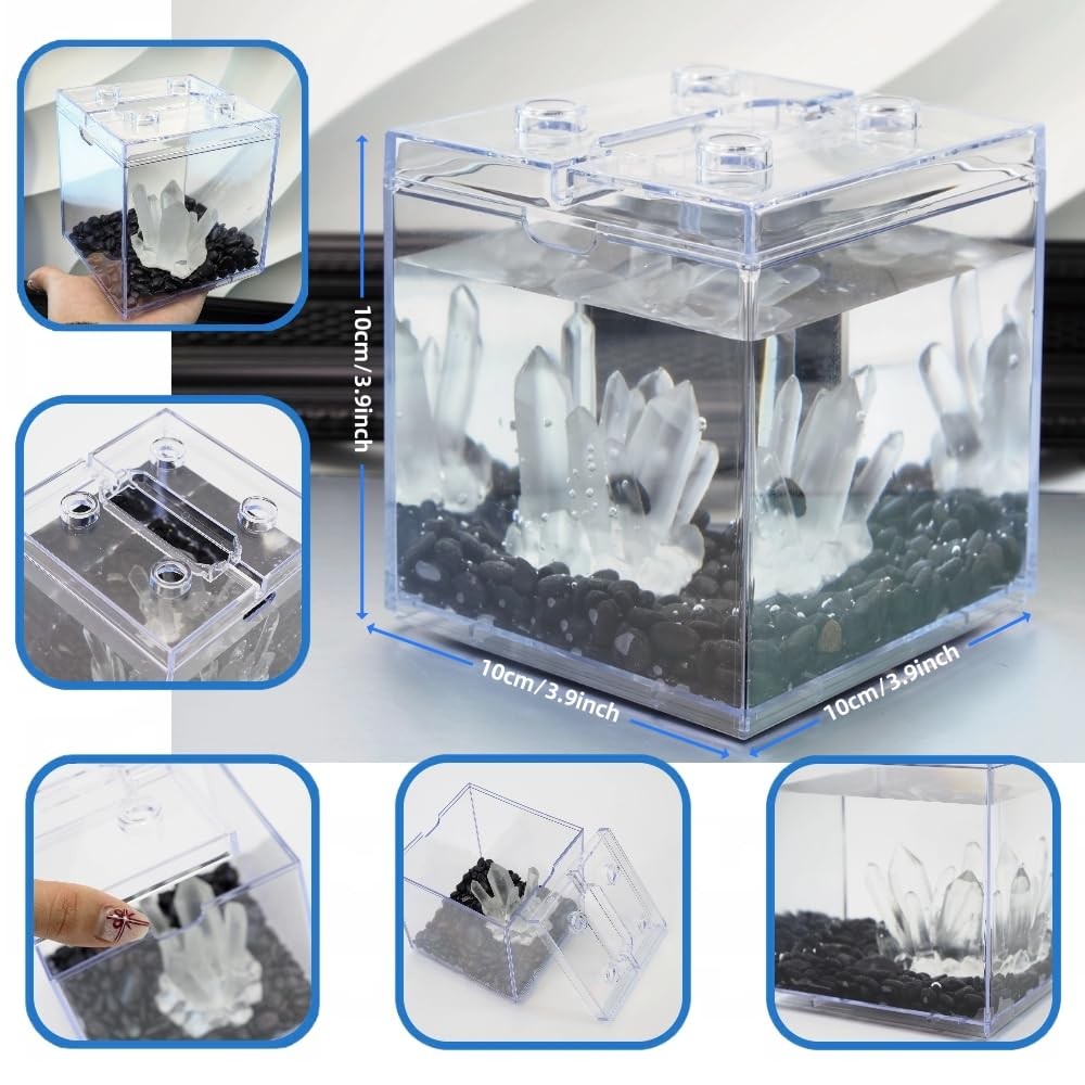Mini Betta Fish Tank, Stackable Small Fish Bowl for Desktop Decoration, 0.2 G...