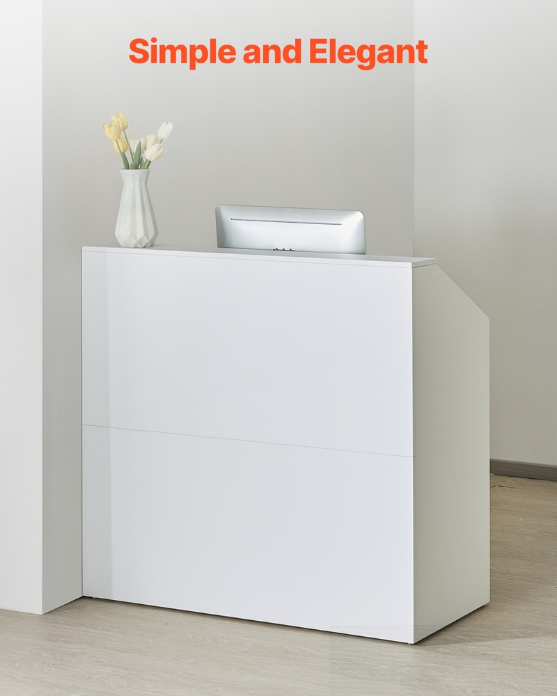 Uimoso Reception Desk Rectangular Front Counter Table 46.46in White Office Table