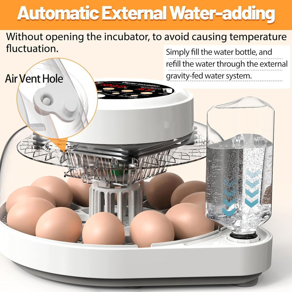12 Egg Incubator for Hatching Eggs with Automatic Egg Turning, Temperature & Hum