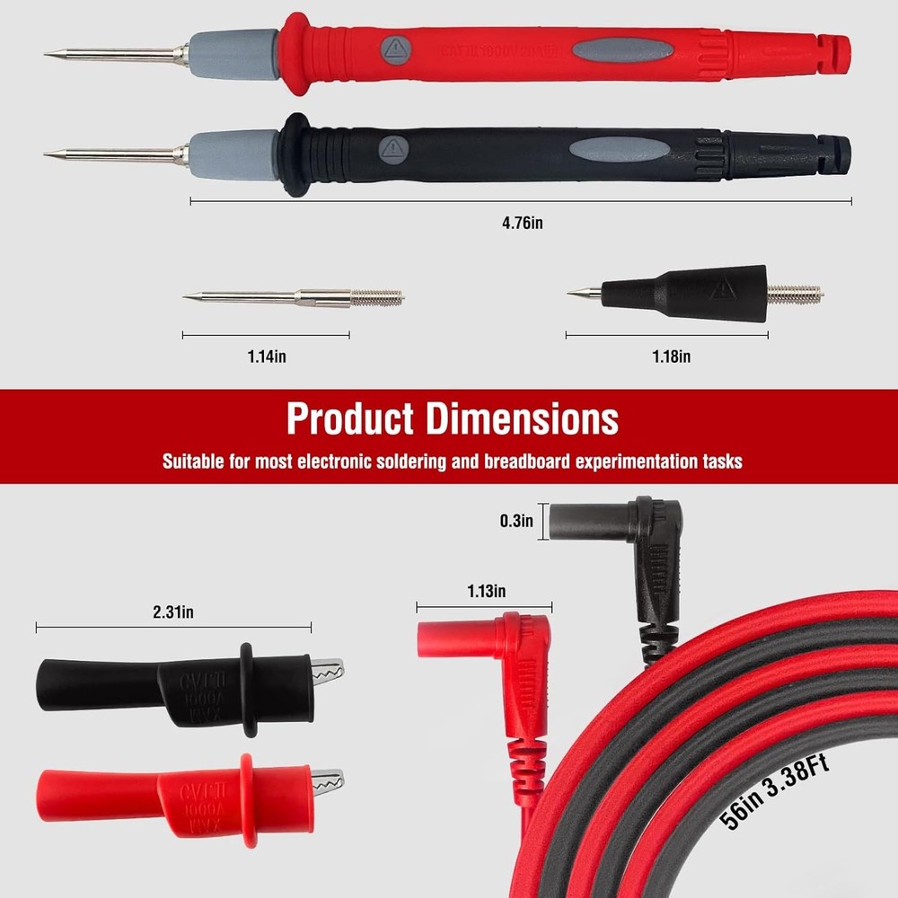 Professional Multimeter Test Leads Kit,Extra-Long Soft Silicone Meter Red