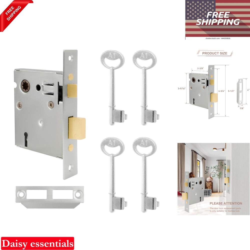 Vintage Mortise Lock Set Brushed Nickel Reversible Interior Door Lock Replace...