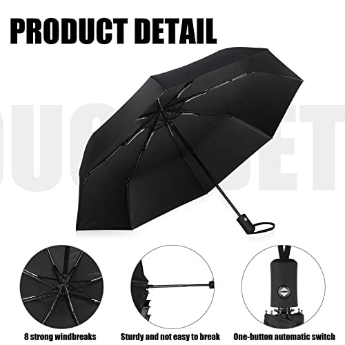 6 Pcs Travel Compact Umbrella Automatic Open Close Windproof Small Light Black
